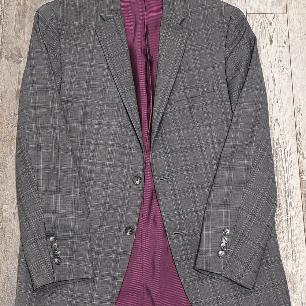 40R Men's Alfani Patterned Blazer Gray Slim Flex Fit Wool Blend Sport Coat